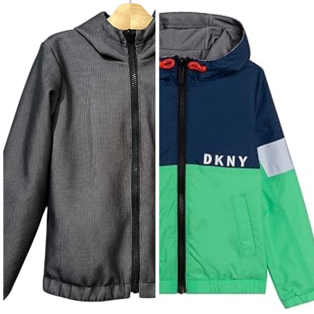 DKNY Reversible Windbreaker Jacket Boys Size 10 Spell Out Color Block